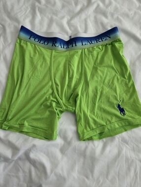 Polo by Ralph Lauren Neon Green Boxer Briefs with Blue Waistband Size Medium